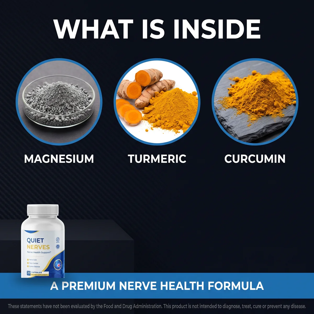 What is inside Quiet Nerves: magnesium, turmeric and curcumin